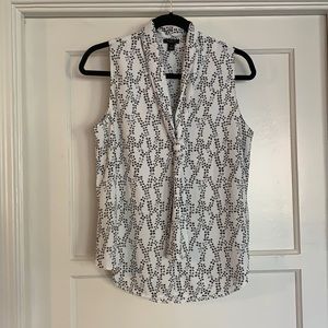 Navy & white floral tie-front blouse